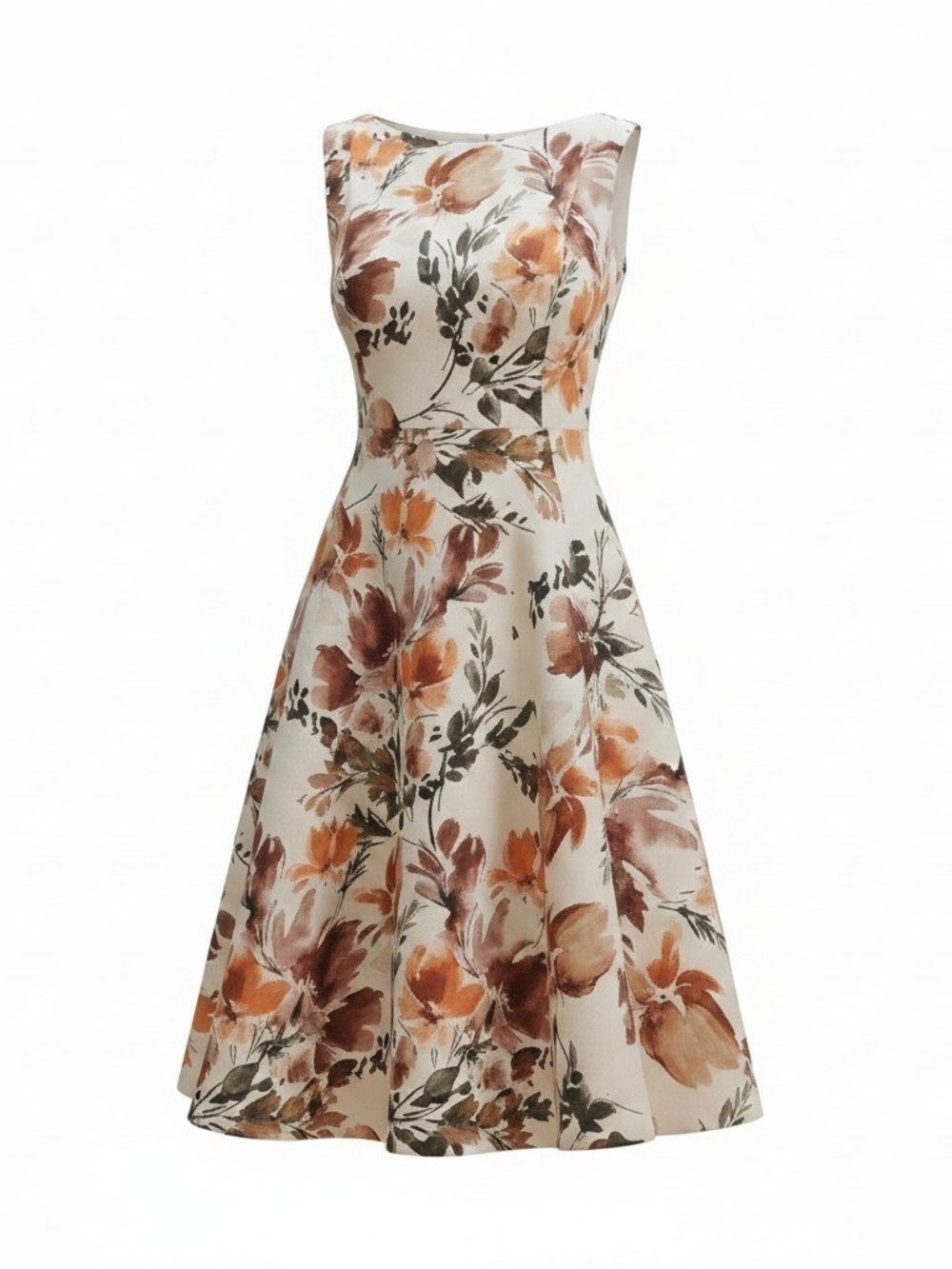 Calvin Klein Floral Fit & Flare Midi Dress Sleeveless Cream Orange Size 4 - Picture 2 of 9